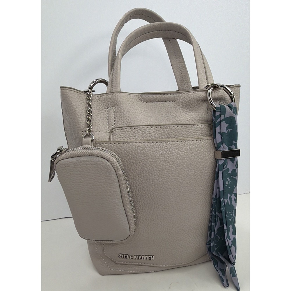 Steve Madden Small Tote Bag Charm Floral Scarf Gray
